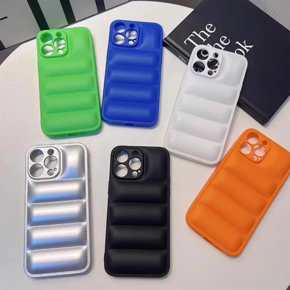 Colorful Down Jacket pattern silicon phone case for iPhone 16 15 14 13 12 11 Pro Max Plus full camera shockproof soft back cover