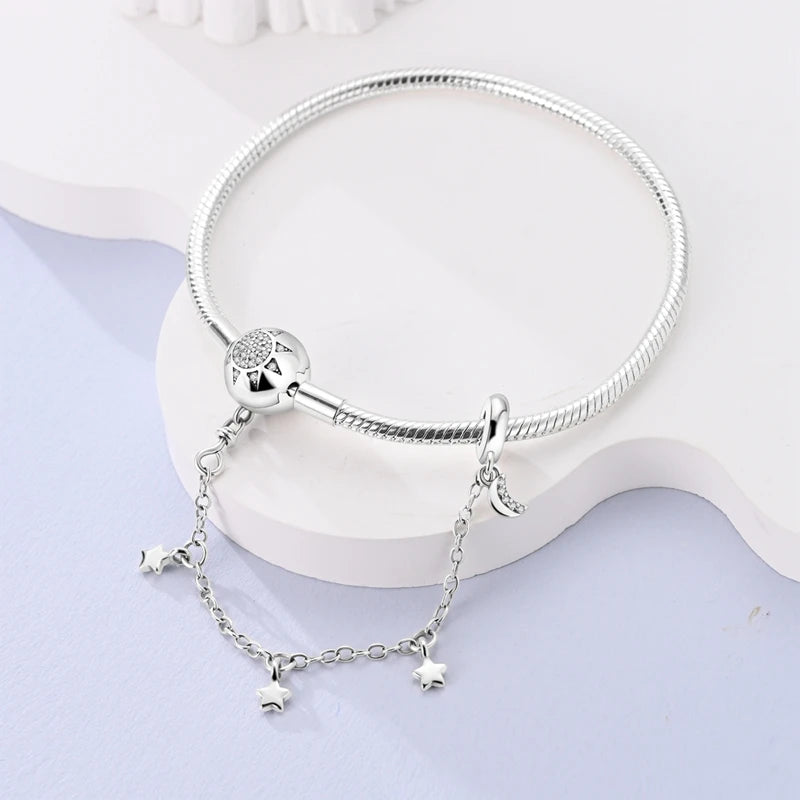 925 Sterling Silver Charm Bracelet - Leaf, Clover, Butterfly & Heart Design | 17-20cm Adjustable