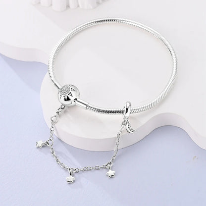 925 Sterling Silver Charm Bracelet - Leaf, Clover, Butterfly & Heart Design | 17-20cm Adjustable