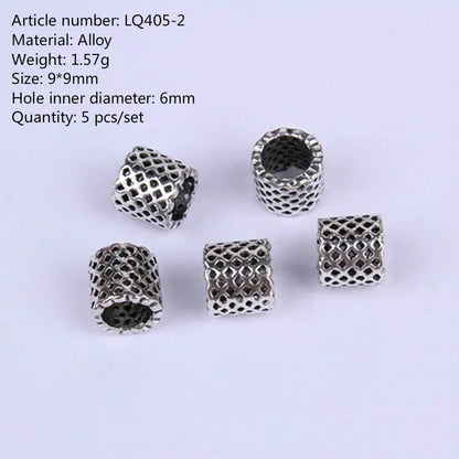 5 Pcs Antique Silver Hair Braid Dread Dreadlock Beads Cuffs Tuber Approx 8mm Inner Hole for Hair Styling Accessories Tool
