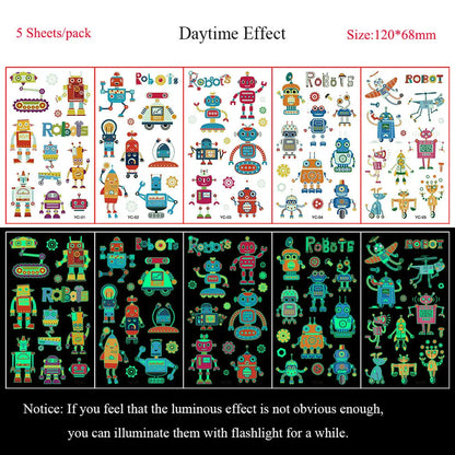 5 Sheets Luminous Tattoo Stickers Colorful Animal Mermaid Dinosaur Temporary Tattoos for Hand  Body Fake Tattoo Waterproof