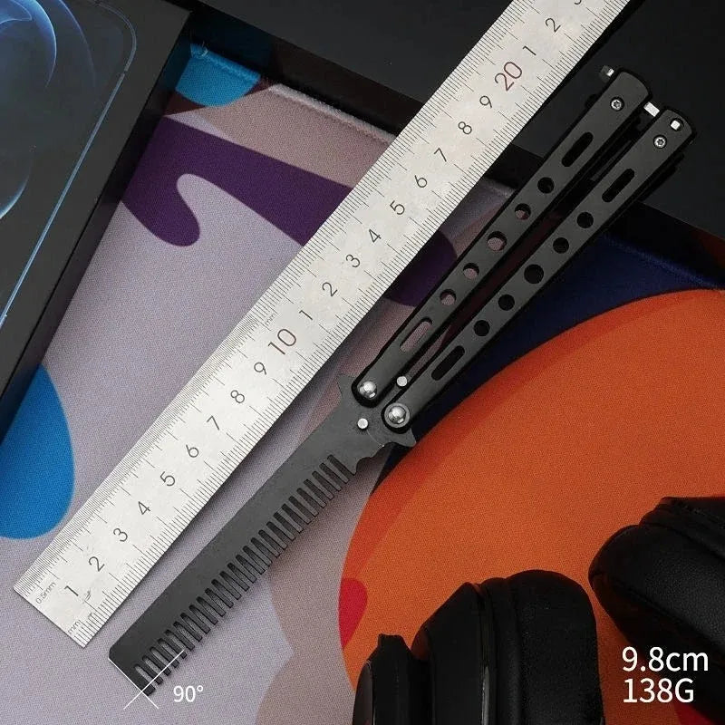 Folding Butterfly Comb for Men Portable Butterfly Training Comb Knife Foldable Trainer Pocket Flail Metal Knife Uncut Blade