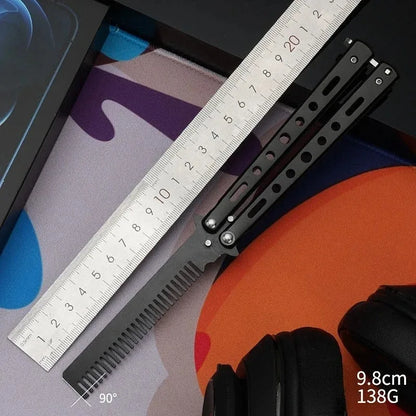 Folding Butterfly Comb for Men Portable Butterfly Training Comb Knife Foldable Trainer Pocket Flail Metal Knife Uncut Blade