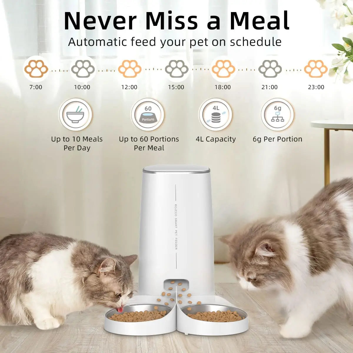 ROJECO WiFi Smart Pet Feeder — Automatic Cat & Dog Food Dispenser with App Control
