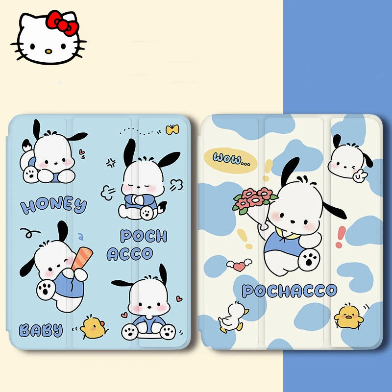 New Kawaii Sanrio Pochacco Ipad Protective Case Cute Cartoon Girl Foldable All Inclusive Anti Fall Protective Case with Pen Slot