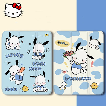New Kawaii Sanrio Pochacco Ipad Protective Case Cute Cartoon Girl Foldable All Inclusive Anti Fall Protective Case with Pen Slot