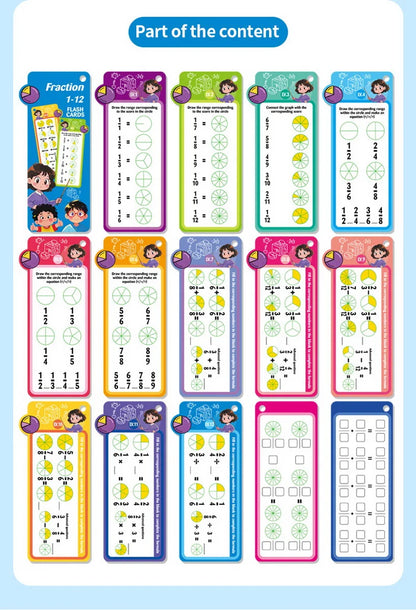 1Set(15pcs) Math Addition Subtraction Multiplication Division Fraction Erasable Reusable Number Learning Cards Teaching Tools