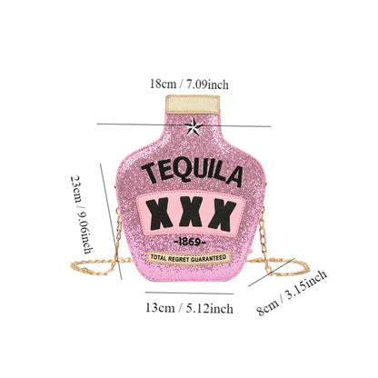 Ladies Fashion Creative Funny Personalized Laser Sequin Letter Wine Bottle Crossbody Shoulder Bag