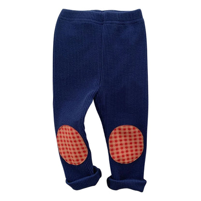 Kids Colorful Plaid Patched Feature Design Cute Warm Long Leggings Suitable Little Baby Trendy and Comfortable Clothing Matching