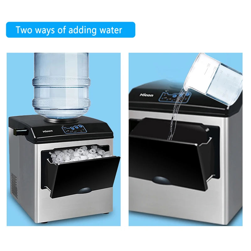 Commercial Ice Machine 25KG Desktop Multifunctional Bucket of Water Automatic Ice Machine Bullet-shaped Round Ice Home Appliance