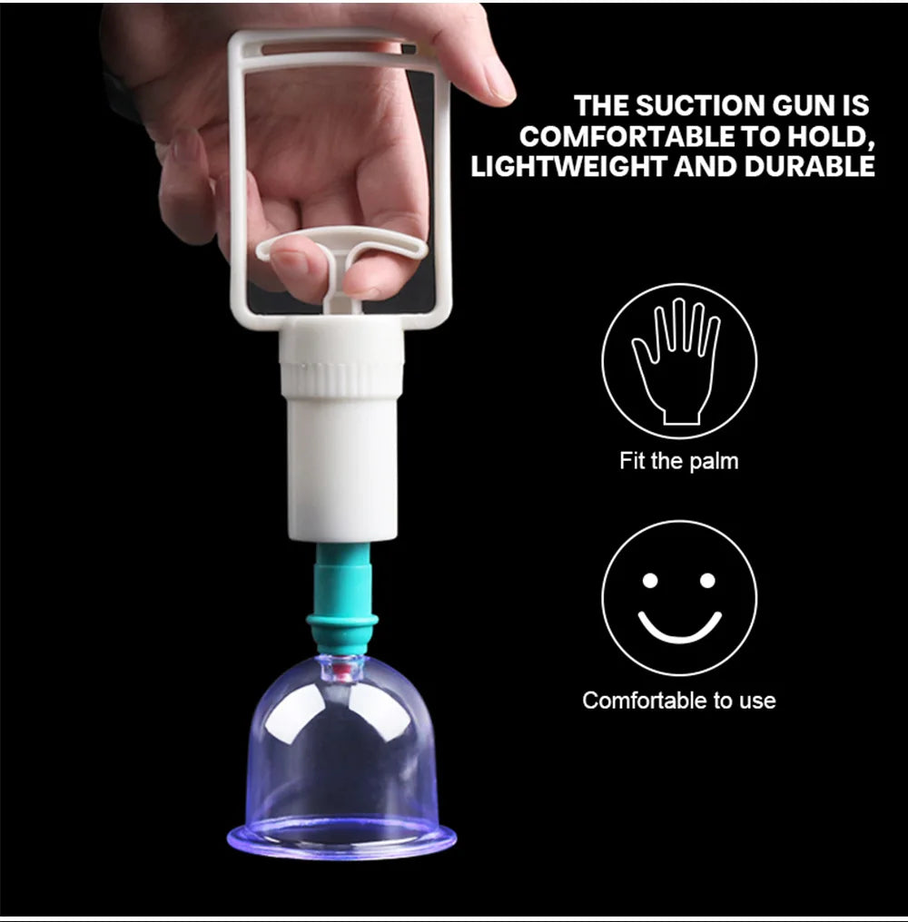 Vacuum Cupping Massage Kit w/ Pump Gun - 6 Suction Cups for Back, Body Therapy, Anti-Cellulite & Detox