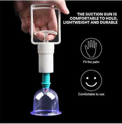Vacuum Cupping Massage Kit w/ Pump Gun - 6 Suction Cups for Back, Body Therapy, Anti-Cellulite & Detox