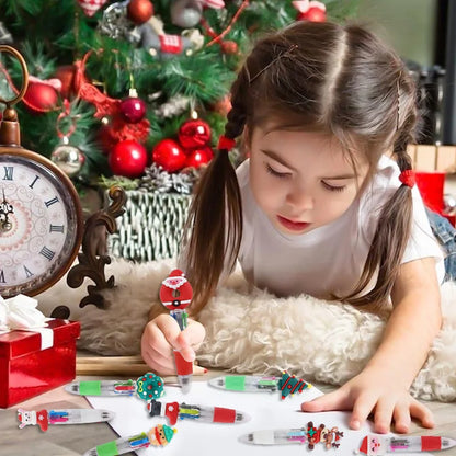 5-30Pcs Cartoon Christmas Pens Kids Birthday Party Christmas New Year Gift Favors Mini 4 Colors Ballpoint Pen Goodie Bag Stuffer