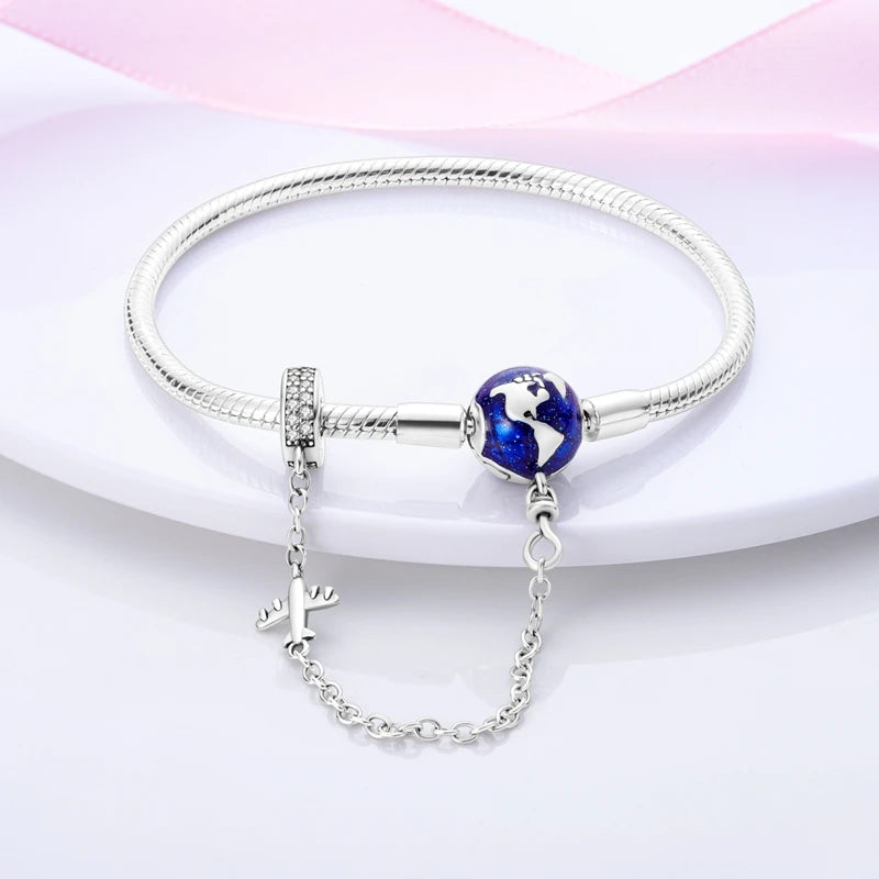 925 Sterling Silver Charm Bracelet - Leaf, Clover, Butterfly & Heart Design | 17-20cm Adjustable