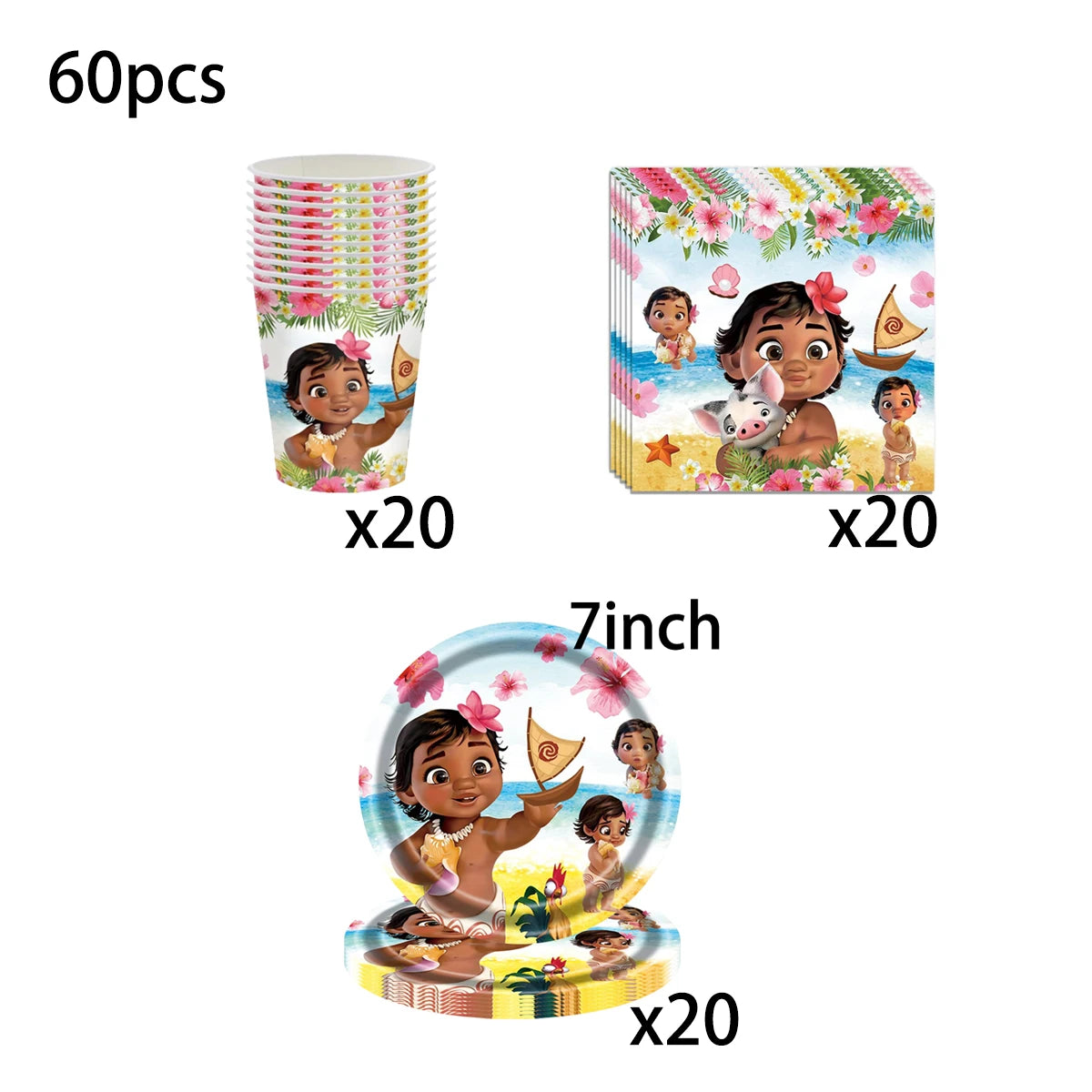 Moana 2 Party Decoration Disposable Tableware Set Paper Cups Plates Tablecloth Banner Balloon Cake Topper Gift Bag Baby Shower