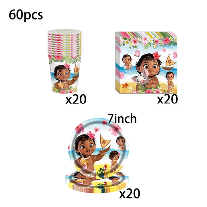 Moana 2 Party Decoration Disposable Tableware Set Paper Cups Plates Tablecloth Banner Balloon Cake Topper Gift Bag Baby Shower