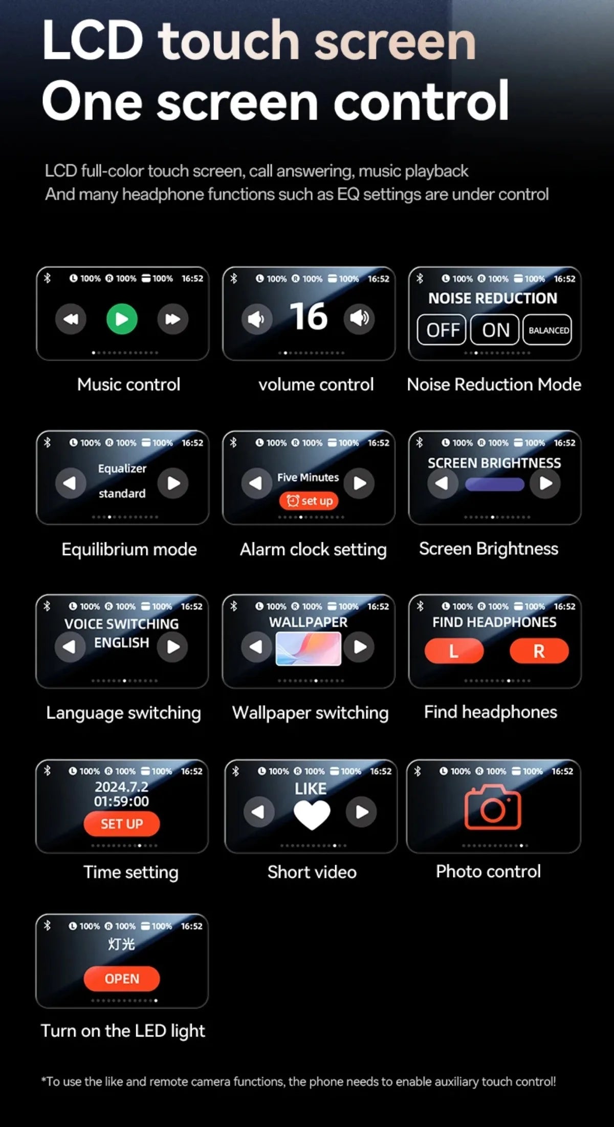 Touch Screen Bluetooth Headphones 144 Languages Real-time Translation Headphones Wireless Open Ear Clips Sports Gaming Earphone