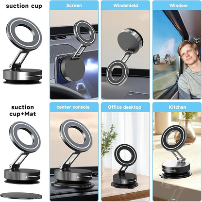 Upgraded Aluminum Alloy Vacuum Magnetic Car Phone Holder with 360° Rotation & Foldable Design Strong Magnetic Absorption