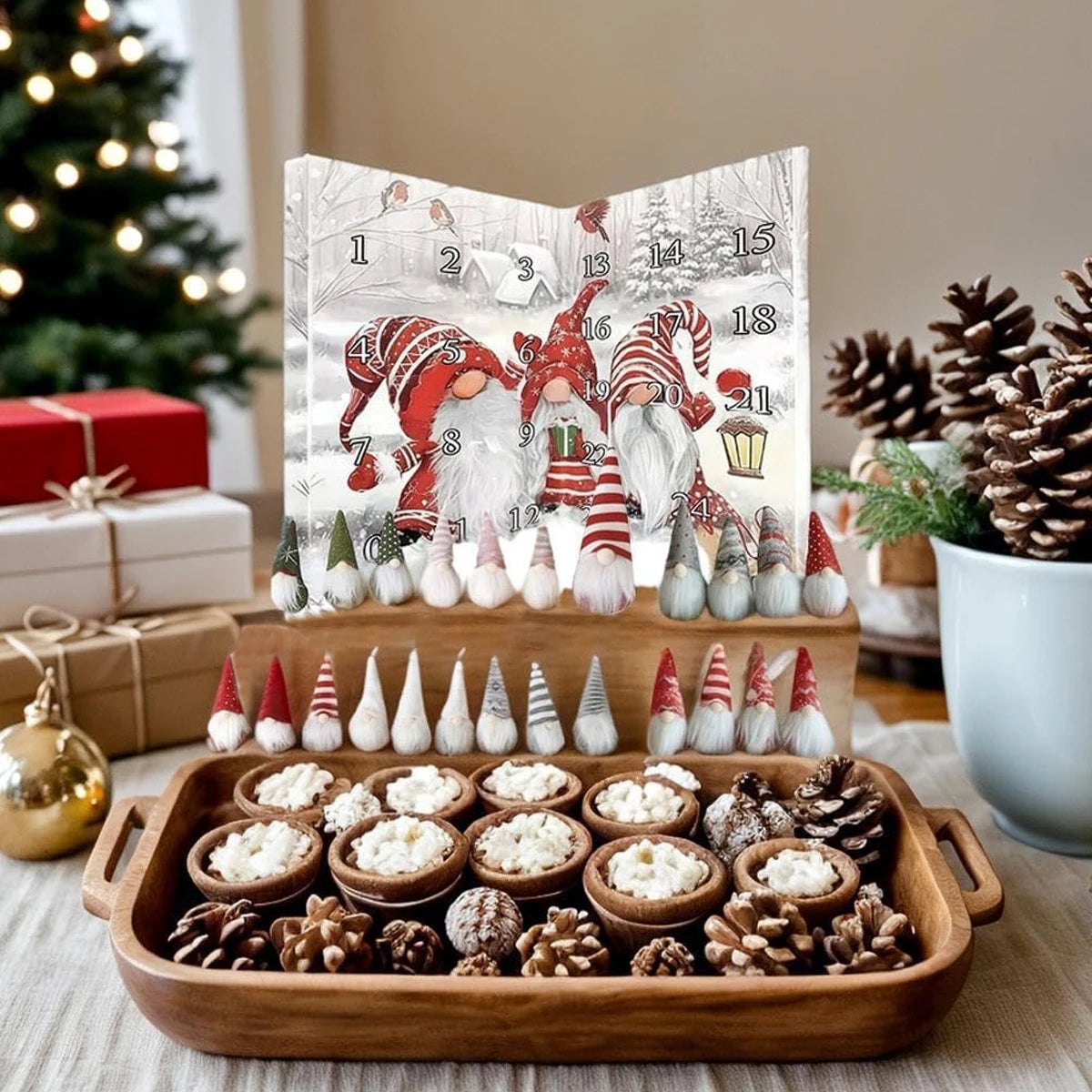 24-day Countdown Calendar Dwarf Dolls Ornaments for Centerpiece Desktop Mantel Christmas Tree 2025 Gnome Advent Calendar