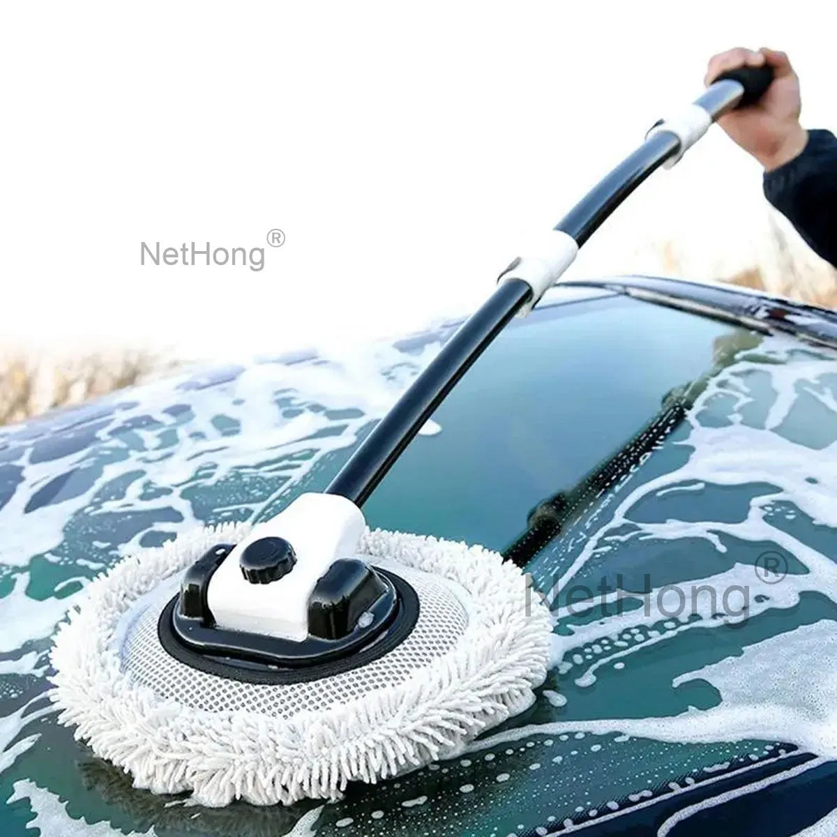 Adjustable Telescopic Car Wash Brush Kit Mop Long Handle Cleaning Tool 15°bend`