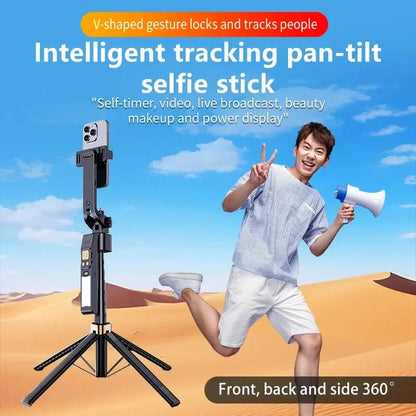LISCN 1.8m 360 Gimbal Selfie Stick AI Intelligent Auto Face Tracking Tripod Stabilizer Phone Tripod with LED Fill Light