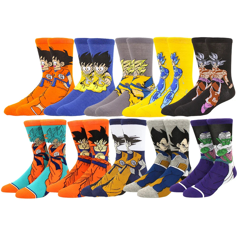 Dragon Ball Anime Socks - 5 Pairs Unisex Crew Socks for Men & Women