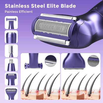 Sejoy 6-in-1 Electric Razor for Women Pubic Hair,Painless Body Shaver,Facial Epilator,Hair Removal for Face,Bikini Trimmer