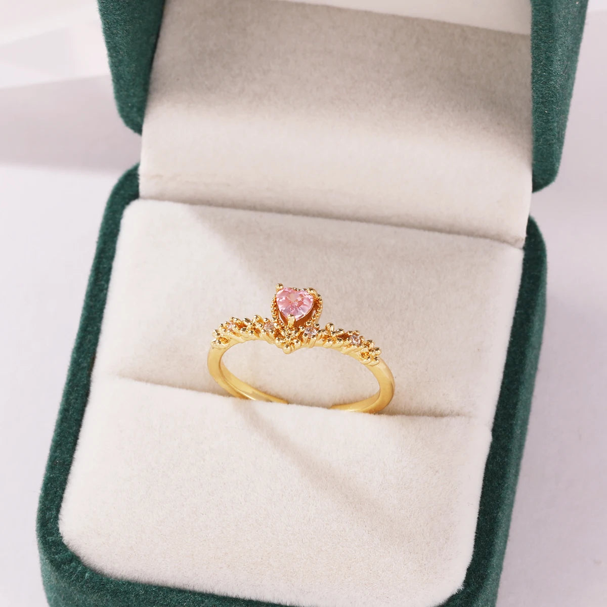 Pink Zircon Bow Heart Rings For Women Gold Plated 18K Plated Adjustable Heart Ring 2026 Trend Wedding Aesthetic Jewelry Gift