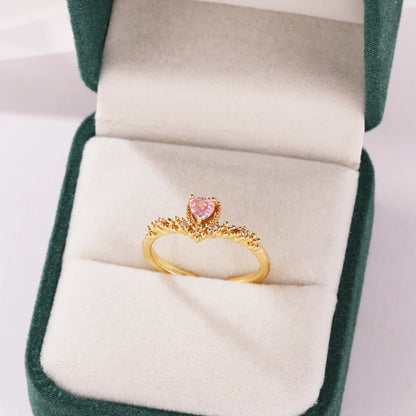 Pink Zircon Bow Heart Rings For Women Gold Plated 18K Plated Adjustable Heart Ring 2026 Trend Wedding Aesthetic Jewelry Gift