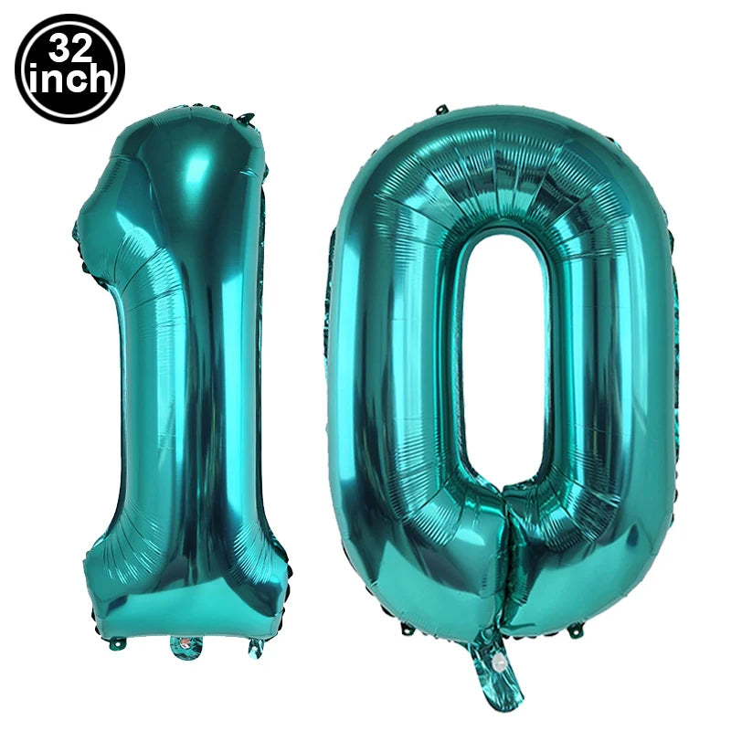 Number 10 Balloon 10 Digit Balloon Ten Blue Figure Green Globe 10th Birthday Big Large Red Pink Golden Black Colorful 32inch