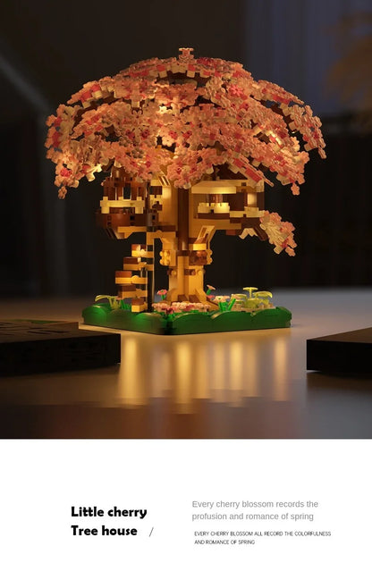 Pink cherry tree house building micro-particle building block classic model girl series difficult assembly toys
