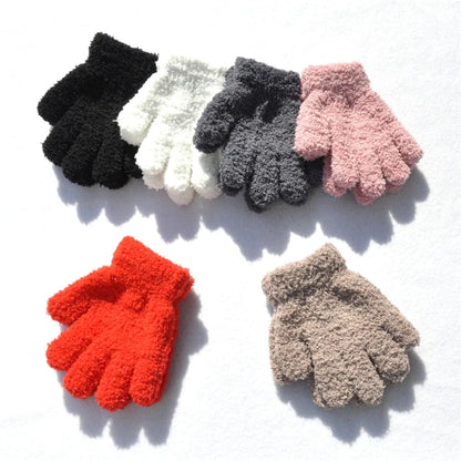 New 1-4Y Kids Gloves Winter Baby Plush Coral Gloves Toddler Full Fingers Cute Mittens Warm Windproof Glove For Boys Girls