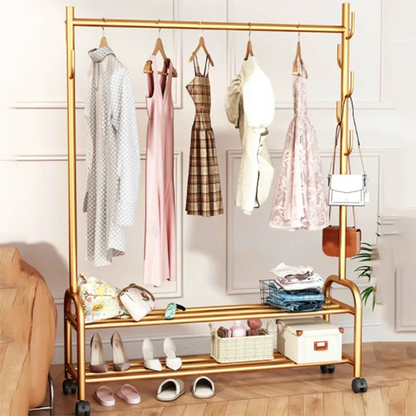 Aesthetic Golden Clothes Rack Metal Balcony Nordic Wheels Clothes Rack Floor Bedroom Burro Ropa Perchero Hallway Furniture