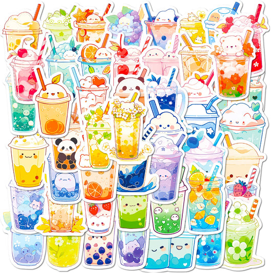 50PCS Cute Pearl Milk Tea Cartoon  Graffiti Stickers DIY Phone Guitar Laptop Notebook Suitcase Cup Waterproof Sticker Kids Toy
