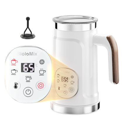 BioloMix Upgraded 5-in-1 LED Touch Screen Milk Frother for Lattes & Coffee, Hot And Cold Foam Maker
