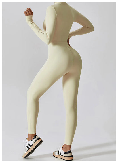 Women's Zipper Yoga Jumpsuit - Long Sleeve Workout Bodysuit for Gym & Fitness