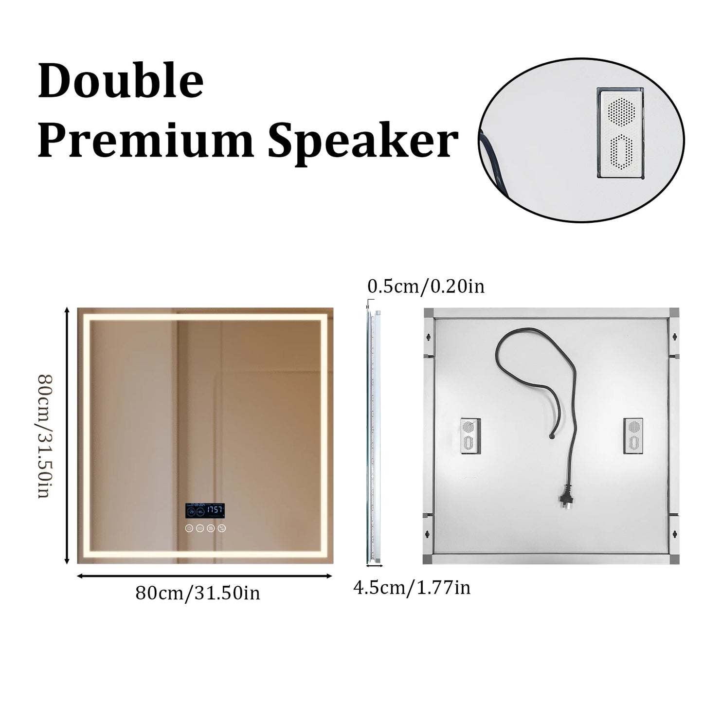 Dual Lighted Bluetooth Music LED Bathroom Mirror Touch Antifog Wall Vanity Mirror 3 Colors Adjustable Round/Square