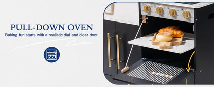 ROBOTIME Wooden Play Kitchen Toy Kitchen Set with Ice Maker and Coffee Machine Realistic Kitchen Set Gift for Toddlers