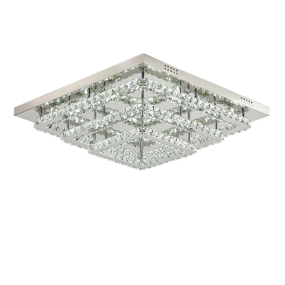 KOMORE Square Multiple-size Glamourous Crystal LED Ceiling Light, Cool White / Stepless Dimming for Office, Living Room, Bedroom