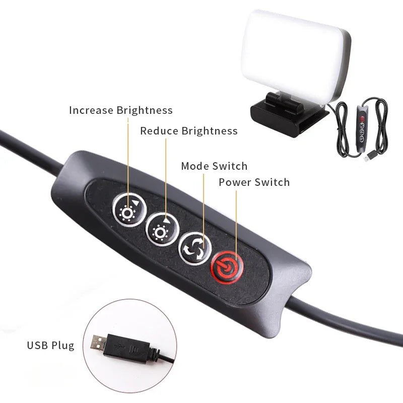 Video Conference Selfie Ring Lamp Light For iPad Laptop PC Webcam Studio LED Dimmable Lighting With Clip For Youtube Live Stream