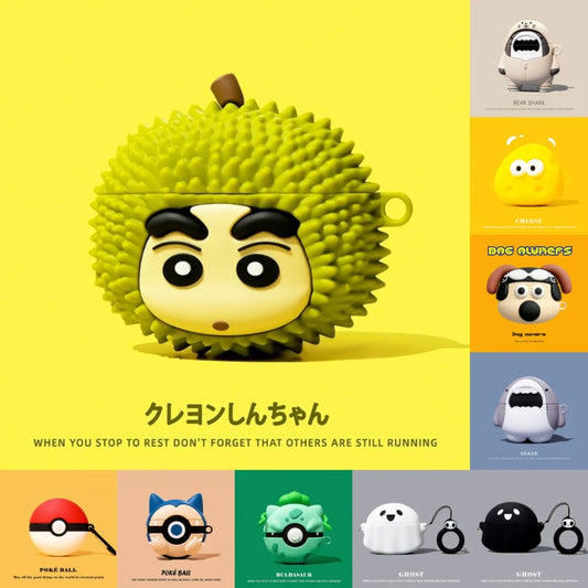 For Airpods 1 2 3 4 Pro Pro 2 Pro 3 Crayons Shark Dog Silicone Earphone Case Accessories Cover