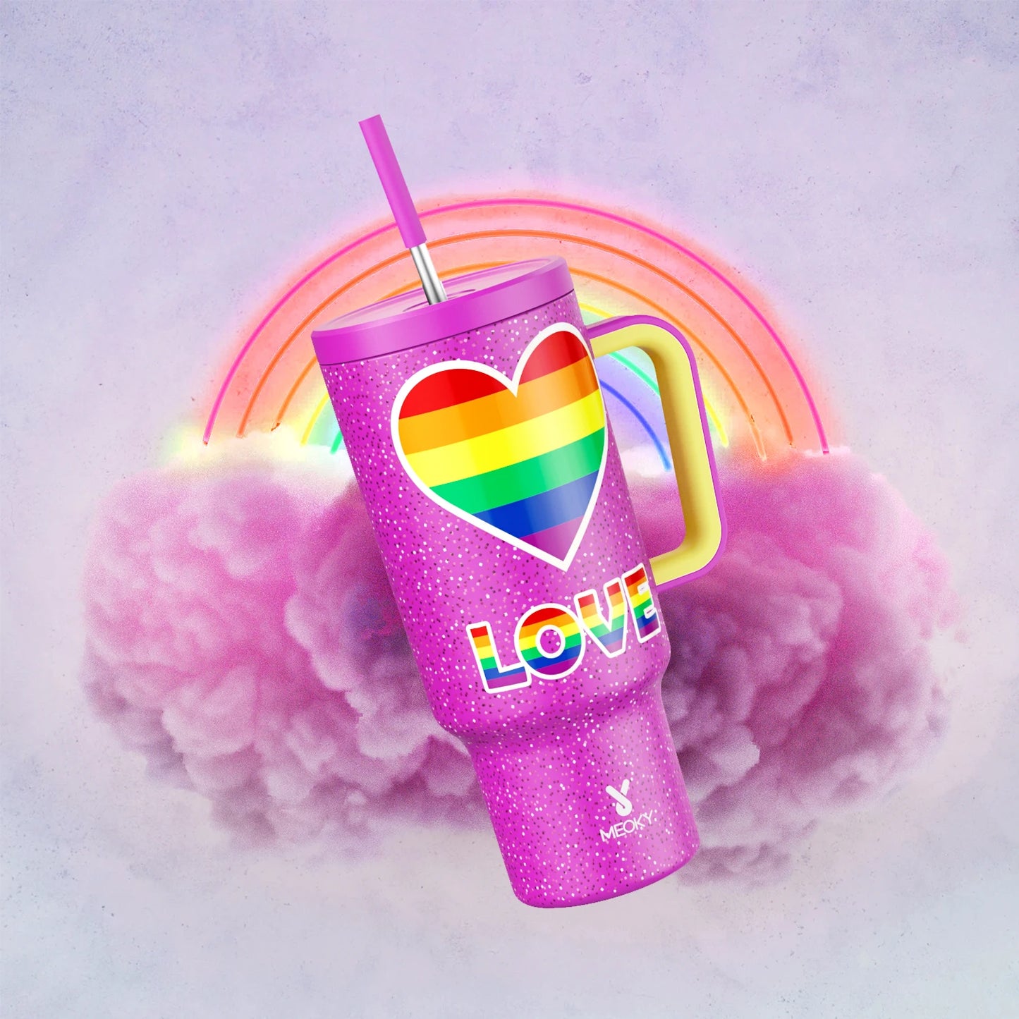 Meoky Cup 40oz Large Tumbler Straw Cup with Lid leak-proof Sainless Steel Vacuum Insulated Car Mug Water Bottle Pride Month