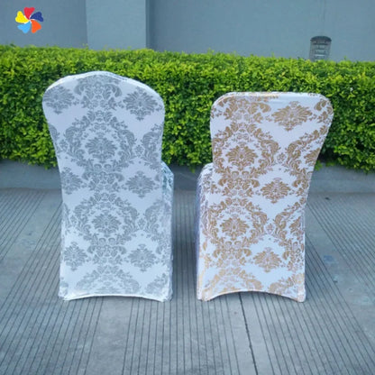 Dining Chair Covers Bronzing Gold Silver Flower Print Removable Washable Spandex Stretch Decorative Chair Slipcovers Wedding