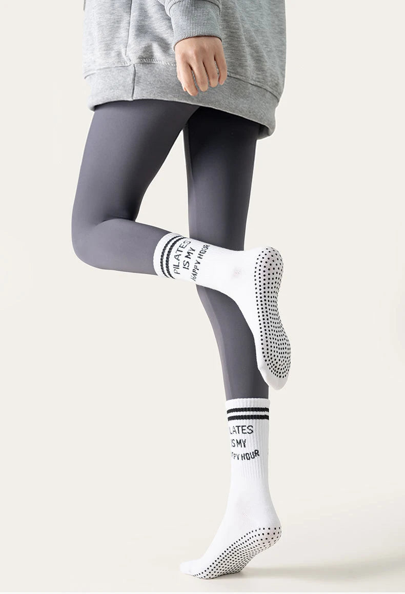 Yoga Socks Women Cotton Stripe Pile Silicone Non-slip Grip Pilates Crew Socks