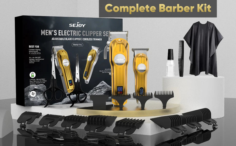Sejoy Professional Combo Kits Hair Clipper Electric Hair Trimmer Set For Men Rechargeable Cordless Haircut Machine for Barber