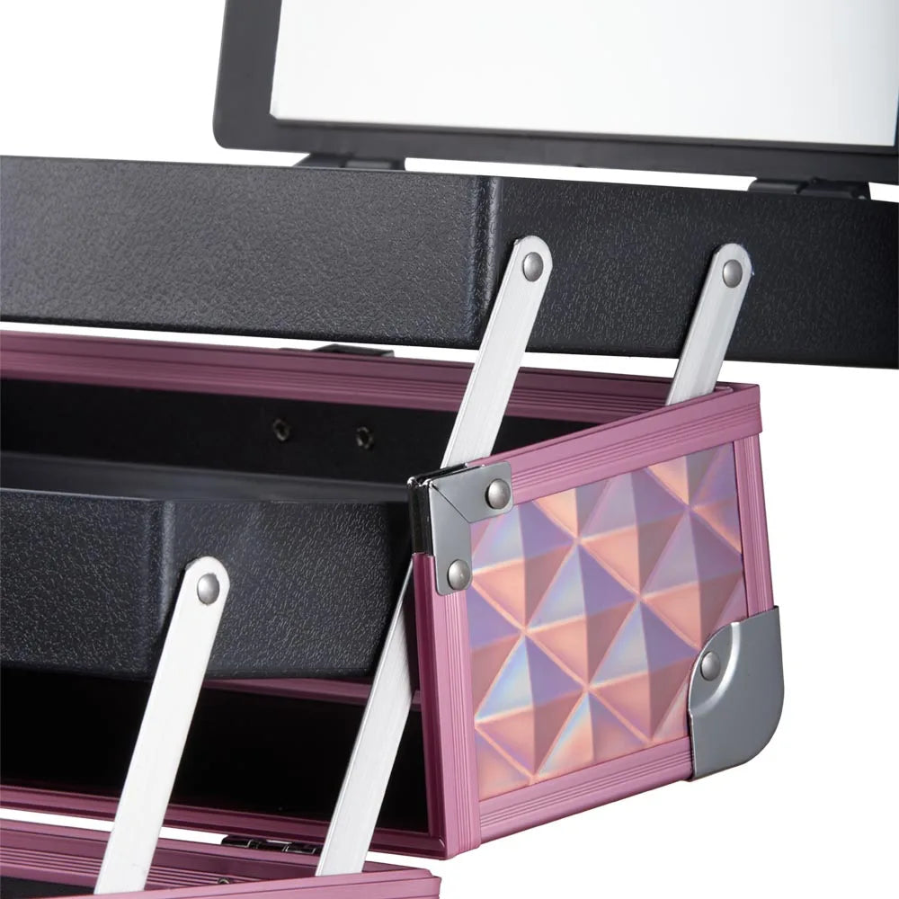 Modishion Professional Makeup Case Portable Makeup Case 2 Trays with Mirror Makeup Tool Storage Box Travel Makeup Case