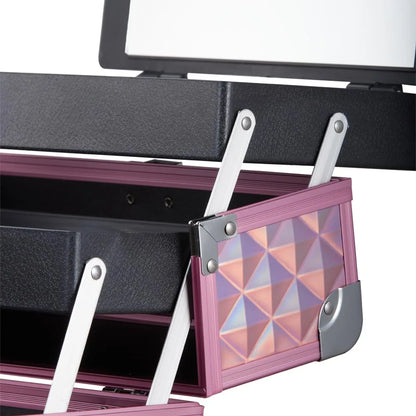 Modishion Professional Makeup Case Portable Makeup Case 2 Trays with Mirror Makeup Tool Storage Box Travel Makeup Case