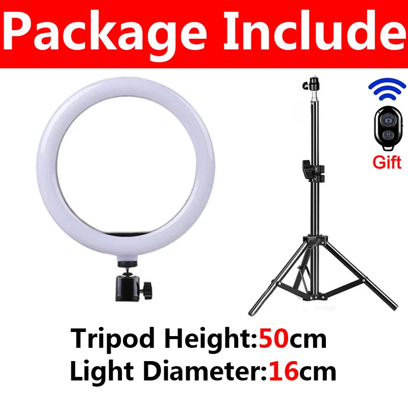 26/33cm LED Selfie Ring Light Dimmable Photography Fill Lighring with 50cm Tripod & Remote Control For Youtube Phone Video Live