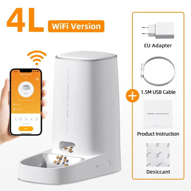 ROJECO WiFi Smart Pet Feeder — Automatic Cat & Dog Food Dispenser with App Control