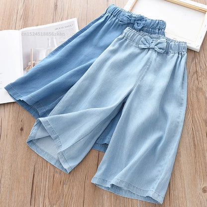 2025 New Fashion Children Wide Leg Pants Summer Casual Thin Chiffon Cropped Trousers For Teenager Girls Clothes 2 4 6 8 10 Years